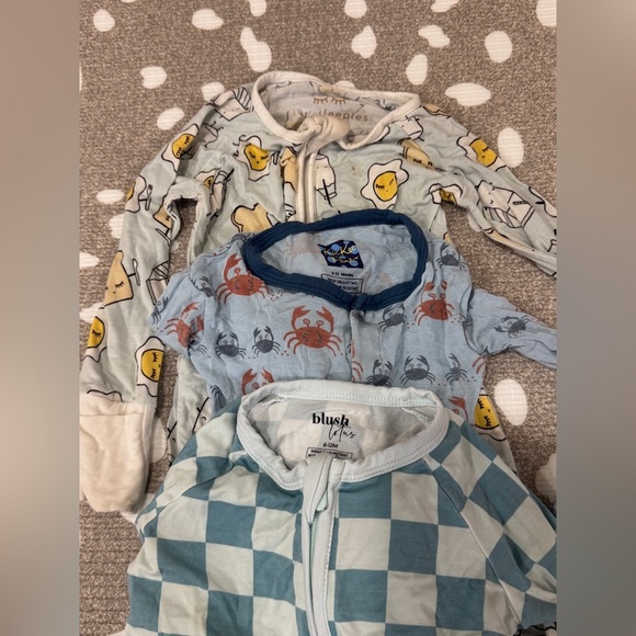 Lot of 6 bamboo footies shortie romper onesie baby boy checkered dogs animals - Picture 3 of 14